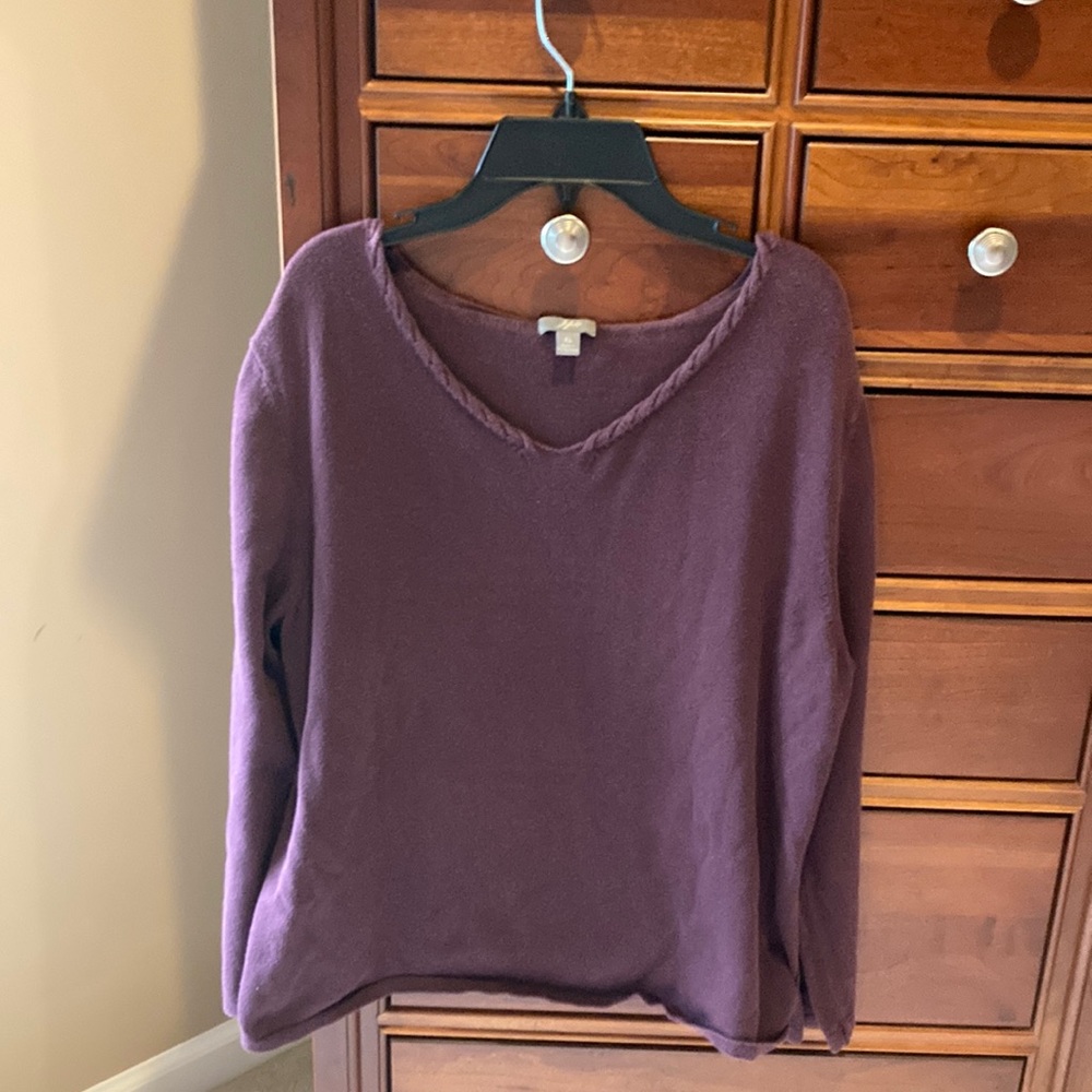J.Jill v-neck shirt, garnet/maroon color, size XL, braided detail at neckline